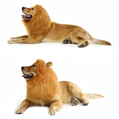 Dog Lion Mane Wig-Light Brown Adjustable Comfortable Funny Wig with Ears for Dog Costume Pet Fancy Hair Clothes Dress for Halloween and Christmas Party