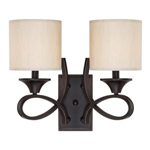 westinghouse lighting 6302700 lenola two-light indoor wall fixture, amber bronze finish with beige fabric shades