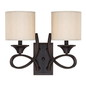 Westinghouse Lighting 6302700 Lenola Two-Light Indoor Wall Fixture, Amber Bronze Finish with Beige Fabric Shades