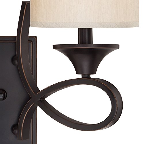 Westinghouse Lighting 6302700 Lenola Two-Light Indoor Wall Fixture, Amber Bronze Finish with Beige Fabric Shades