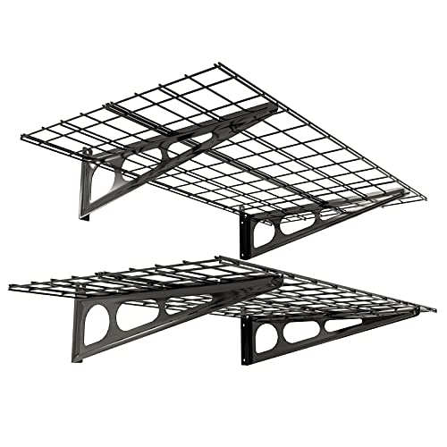 FLEXIMOUNTS 2 tier 2-Pack 2x4ft 24-inch-by-48-inch Wall Shelf Garage Storage Rack Wall Mounted Floating Shelves, Black