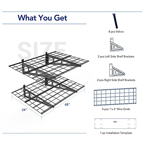 FLEXIMOUNTS 2 tier 2-Pack 2x4ft 24-inch-by-48-inch Wall Shelf Garage Storage Rack Wall Mounted Floating Shelves, Black