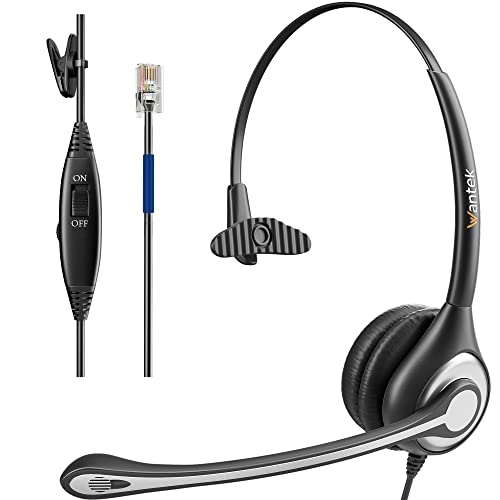 Wantek Corded Telephone RJ9 Headset Monaural with Noise Canceling Microphone for Call Center Telephone Systems with Plantronics M10 M12 M22 MX10 Amplifiers or Cisco 7942 7971 Office IP Phones(F600C1)