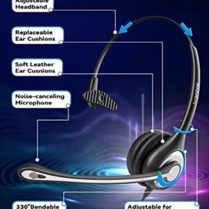 Wantek Corded Telephone RJ9 Headset Monaural with Noise Canceling Microphone for Call Center Telephone Systems with Plantronics M10 M12 M22 MX10 Amplifiers or Cisco 7942 7971 Office IP Phones(F600C1)