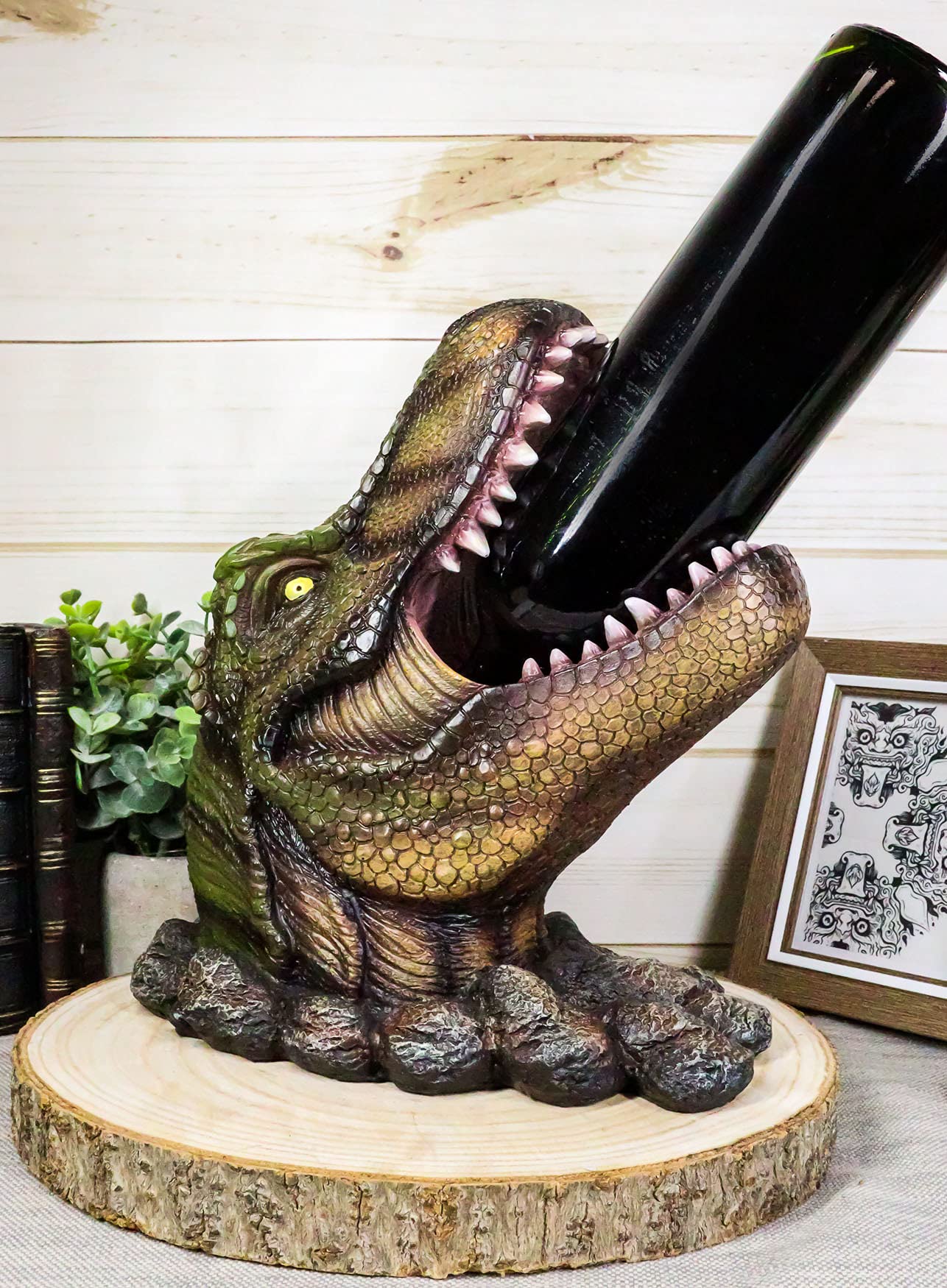 Ebros Large Prehistoric Dinosaur T-Rex Head Wine Bottle Holder 10.75" Tall Caddy Figurine Jurassic Era Trex Statue Kitchen and Dining Decor Party Hosting Prop Tyrannosaurus Rex Dinosaurs