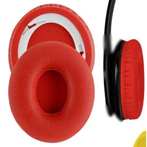 geekria quickfit protein leather replacement ear pads for beats solohd (810-00012-00) on-ear headphones earpads, headset ear cushion repair parts (red)