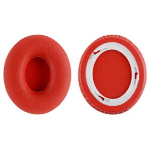 Geekria QuickFit Protein Leather Replacement Ear Pads for Beats SoloHD (810-00012-00) On-Ear Headphones Earpads, Headset Ear Cushion Repair Parts (Red)