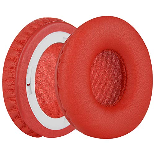 Geekria QuickFit Protein Leather Replacement Ear Pads for Beats SoloHD (810-00012-00) On-Ear Headphones Earpads, Headset Ear Cushion Repair Parts (Red)