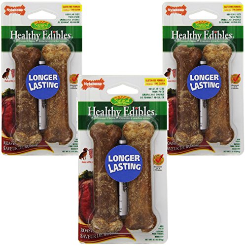 Nylabone Healthy Edibles Roast Beef Flavored Treat Bones, Size Regular - 6 Bone Total (3 Packages with 2 Bones each)