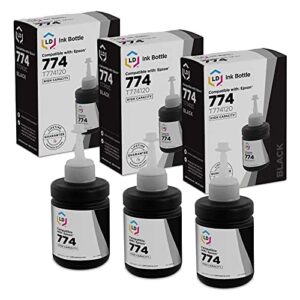 ld products compatible ink bottle replacement for epson 774 t774120 high capacity (black, 3-pack)