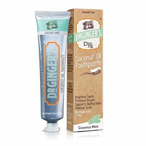 dr. ginger's coconut oil toothpaste, all-natural oil pulling & xylitol for fresh breath, gum health, plaque prevention, and sensitive teeth, fluoride-free, coconut mint flavor, 4oz, 1ct