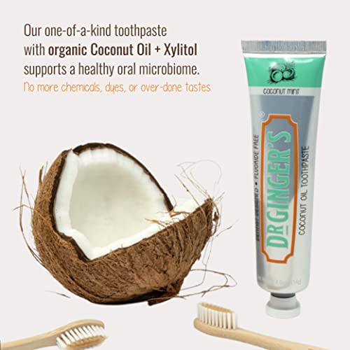 Dr. Ginger's Coconut Oil Toothpaste, All-Natural Oil Pulling & Xylitol for Fresh Breath, Gum Health, Plaque Prevention, and Sensitive Teeth, Fluoride-Free, Coconut Mint Flavor, 4oz, 1ct