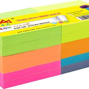 4A Sticky Pop-up Notes,3 x 3 Inches,Neon Assorted,Self-Stick Notes,100 Sheets/Pad,12 Pads/Pack,4A 303x12-N-Z