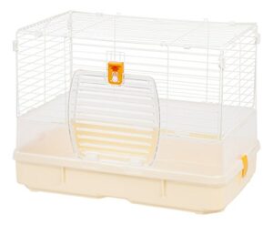 iris usa small wire animal house with top access, easy to clean cage with wide access drop down door for small-sized pets animals rabbits guinea pigs rats, ivory