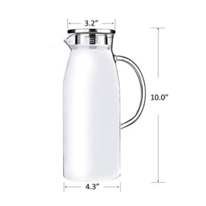 Artcome 60 Ounces Glass Iced Tea Pitcher with Stainless Steel Strainer Lid, Hot/Cold Water Jug, Juice Beverage Carafe