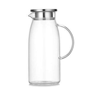 Artcome 60 Ounces Glass Iced Tea Pitcher with Stainless Steel Strainer Lid, Hot/Cold Water Jug, Juice Beverage Carafe