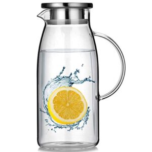 Artcome 60 Ounces Glass Iced Tea Pitcher with Stainless Steel Strainer Lid, Hot/Cold Water Jug, Juice Beverage Carafe