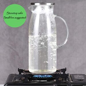 Artcome 60 Ounces Glass Iced Tea Pitcher with Stainless Steel Strainer Lid, Hot/Cold Water Jug, Juice Beverage Carafe