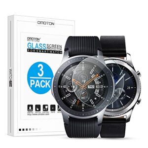 omoton tempered glass screen protector compatible samsung galaxy watch 46mm (2018) & gear s3 [3 pack]