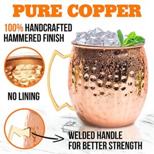 Benicci Moscow Mule Copper Mugs - Set of 2-100% HANDCRAFTED - Food Safe Pure Solid Copper Mugs - 16 oz Gift Set with BONUS - Premium Quality Cocktail Copper Straws, Straw Cleaning Brush and Jigger!