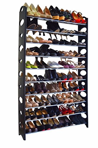 50 Pair 10 Tier Space Saving Storage Organizer Free Standing Shoe Tower Rack