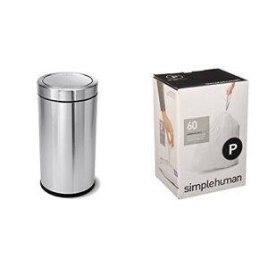 simplehuman 55 liter / 14.5 gallon swing top can, brushed stainless steel + code p 60 pack liners