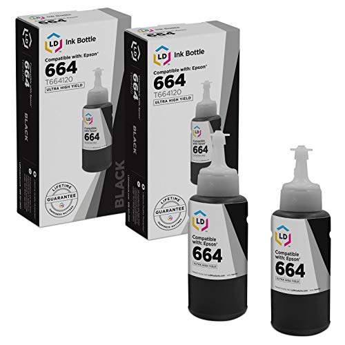 LD Products Compatible Ink Bottle Replacement for Epson 664 T664120 High Yield (Black, 2-Pack)