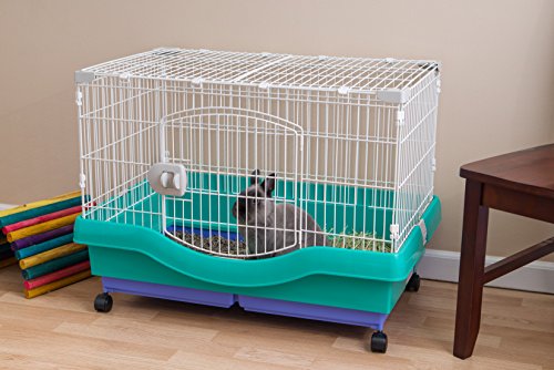 IRIS USA Large Portable Wire Rabbit Cage with Top Access and Two Tray Division, Easy Access Secure Lock and Easy to Clean Movable House for Small Sized Animals Rabbit Guinea Pigs Rat Hamster, Green