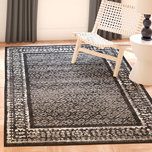 SAFAVIEH Adirondack Collection Area Rug - 4' Square, Black & Silver, Distressed Design, Non-Shedding & Easy Care, Ideal for High Traffic Areas in Living Room, Bedroom (ADR110A)