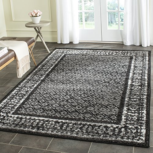 SAFAVIEH Adirondack Collection Area Rug - 4' Square, Black & Silver, Distressed Design, Non-Shedding & Easy Care, Ideal for High Traffic Areas in Living Room, Bedroom (ADR110A)