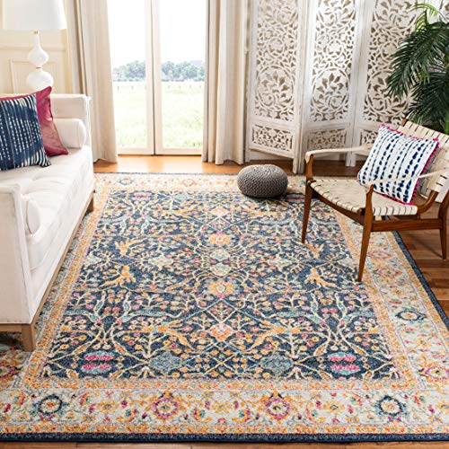 SAFAVIEH Madison Collection Area Rug - 5'3" x 7'6", Navy & Creme, Oriental Design, Non-Shedding & Easy Care, Ideal for High Traffic Areas in Living Room, Bedroom (MAD612D)