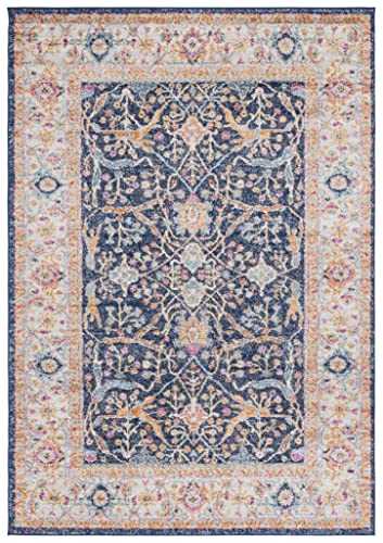 SAFAVIEH Madison Collection Area Rug - 5'3" x 7'6", Navy & Creme, Oriental Design, Non-Shedding & Easy Care, Ideal for High Traffic Areas in Living Room, Bedroom (MAD612D)