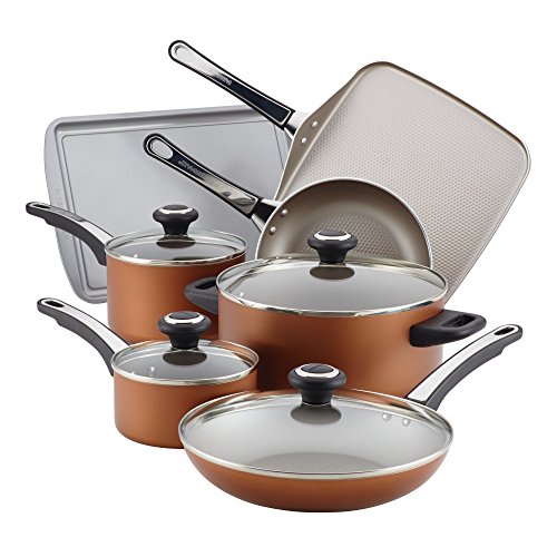 Farberware High Performance Nonstick Cookware Pots and Pans Set Dishwasher Safe, 17 Piece, Copper