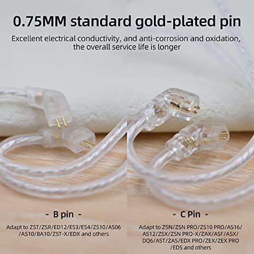 KZ ZS3 ZS5 0.75mm 2 pin Upgrade Silver Plate Replacement Earphones Cable for KZ Earphones (Silver)