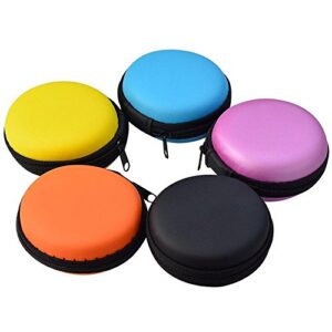 5pcs earphone carrying case, jmkcoz round shape carrying hard eva case storage bag for earbuds earphone headset,usb cable, bluetooth or wired headset earphone mini storage random color
