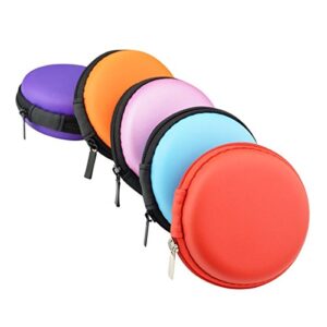 5pcs Earphone Carrying Case, Jmkcoz Round Shape Carrying Hard EVA Case Storage Bag for Earbuds Earphone Headset,USB Cable, Bluetooth or Wired Headset Earphone Mini Storage Random Color