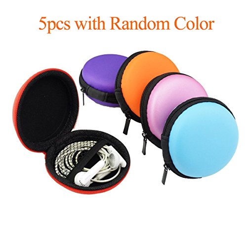 5pcs Earphone Carrying Case, Jmkcoz Round Shape Carrying Hard EVA Case Storage Bag for Earbuds Earphone Headset,USB Cable, Bluetooth or Wired Headset Earphone Mini Storage Random Color