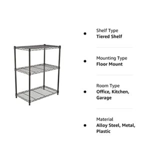 Amazon Basics 3-Shelf Adjustable, Heavy Duty Storage Shelving Unit (250 lbs loading capacity per shelf), Steel Organizer Wire Rack, Black, 23.2"L x 13.4"W x 30"H