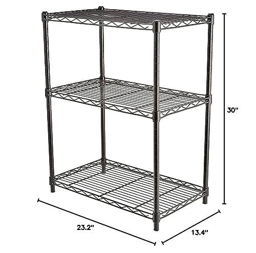 Amazon Basics 3-Shelf Adjustable, Heavy Duty Storage Shelving Unit (250 lbs loading capacity per shelf), Steel Organizer Wire Rack, Black, 23.2"L x 13.4"W x 30"H