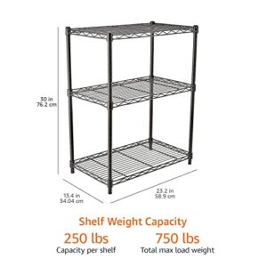 Amazon Basics 3-Shelf Adjustable, Heavy Duty Storage Shelving Unit (250 lbs loading capacity per shelf), Steel Organizer Wire Rack, Black, 23.2"L x 13.4"W x 30"H