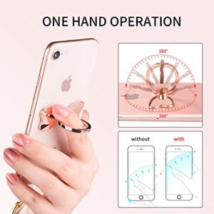 pzoz Metal Cell Phone Finger Ring Stability Holder Back Stand Collapsible Hand Grip Knob Loop Car Mount Hook Kickstand 360 for iPhone Samsung Galaxy Mobile Cute Accessories (Rose Gold)