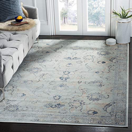 SAFAVIEH Vintage Collection Accent Rug - 4' x 5'7", Light Blue, Oriental Distressed Viscose Design, Ideal for High Traffic Areas in Entryway, Living Room, Bedroom (VTG115-7661)