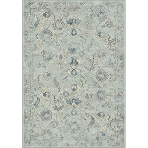 SAFAVIEH Vintage Collection Accent Rug - 4' x 5'7", Light Blue, Oriental Distressed Viscose Design, Ideal for High Traffic Areas in Entryway, Living Room, Bedroom (VTG115-7661)