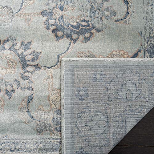 SAFAVIEH Vintage Collection Accent Rug - 4' x 5'7", Light Blue, Oriental Distressed Viscose Design, Ideal for High Traffic Areas in Entryway, Living Room, Bedroom (VTG115-7661)