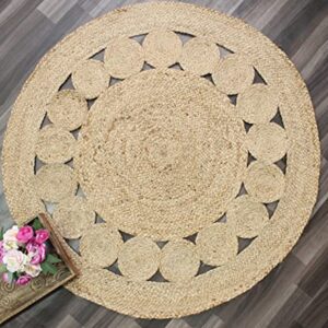 COTTON CRAFT Jute Braided Area Rug - Boho Farmhouse Rustic Vintage Area Accent Throw Rug - Handwoven Reversible Natural - Living Room Den Study Home Décor Gift - 4 Feet Round - Natural