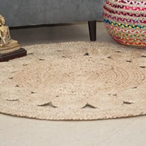 COTTON CRAFT Jute Braided Area Rug - Boho Farmhouse Rustic Vintage Area Accent Throw Rug - Handwoven Reversible Natural - Living Room Den Study Home Décor Gift - 4 Feet Round - Natural