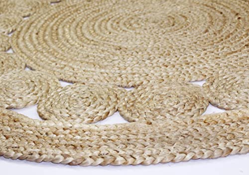 COTTON CRAFT Jute Braided Area Rug - Boho Farmhouse Rustic Vintage Area Accent Throw Rug - Handwoven Reversible Natural - Living Room Den Study Home Décor Gift - 4 Feet Round - Natural