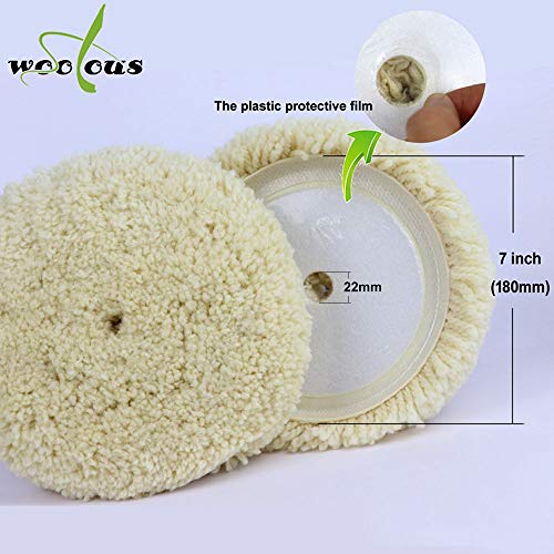 Woolous 7 inch Wool Buffing Pad- Pure Wool polishing Pad Bonnet with Hook and Loop for Car Motorcycle - Furniture Buffer Polisher Sanding