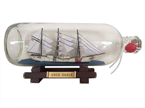 Hampton Nautical United States Coast Guard USCG Eagle Model Ship in A Glass Bottle, 9" , White,96 months to 600 months