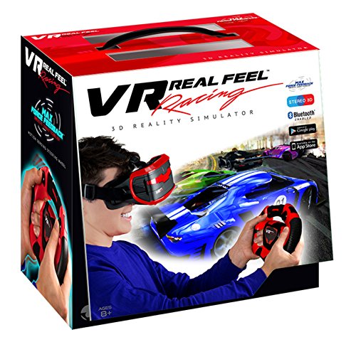 VR Real Feel Virtual Reality Car Racing Gaming System with Bluetooth Steering Wheel and Headset Goggles Viewer Glasses for iOS iPhone and Android
